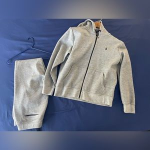 Jacket & pants set. Soft sweatpants and sweatshirt. Gray heather.XL top,L pants